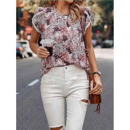 Bree Dainty Floral Print Lace Sleeve Blouse