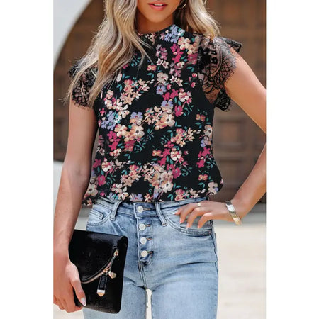 Abby Floral Print Rolled Sleeve Tee