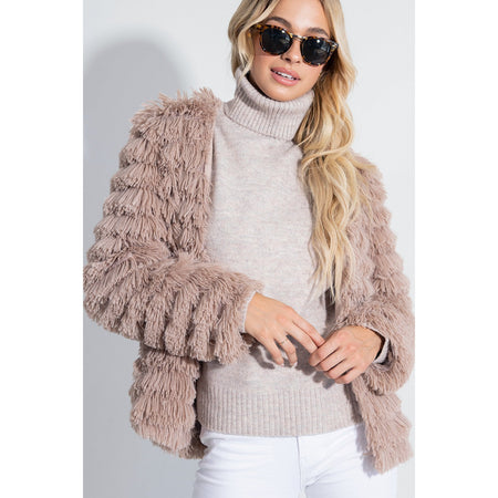 Wool Blend Long Sleeve Tweed Coat