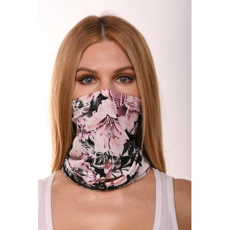 Pink and Black Floral Scarf Mask