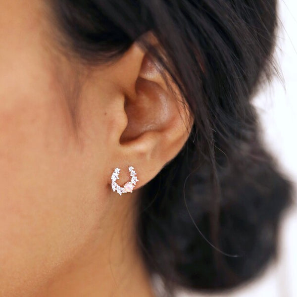 Crystal and Opal Horseshoe Stud Earrings